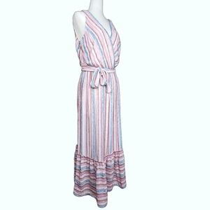 Sleeveless Striped Tiered Wrap Style Belted Velvet Maxi Dress w Pockets 8